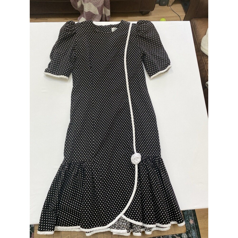 Sabino Vintage 80s Polka Dot Puff Sleeve Dress White Piping Retro Rockabilly 10